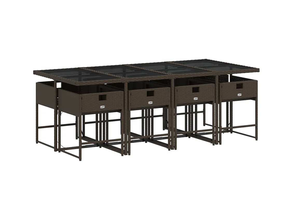 Sener  Ensemble à manger de jardin et coussins 9 pcs marron poly rotin