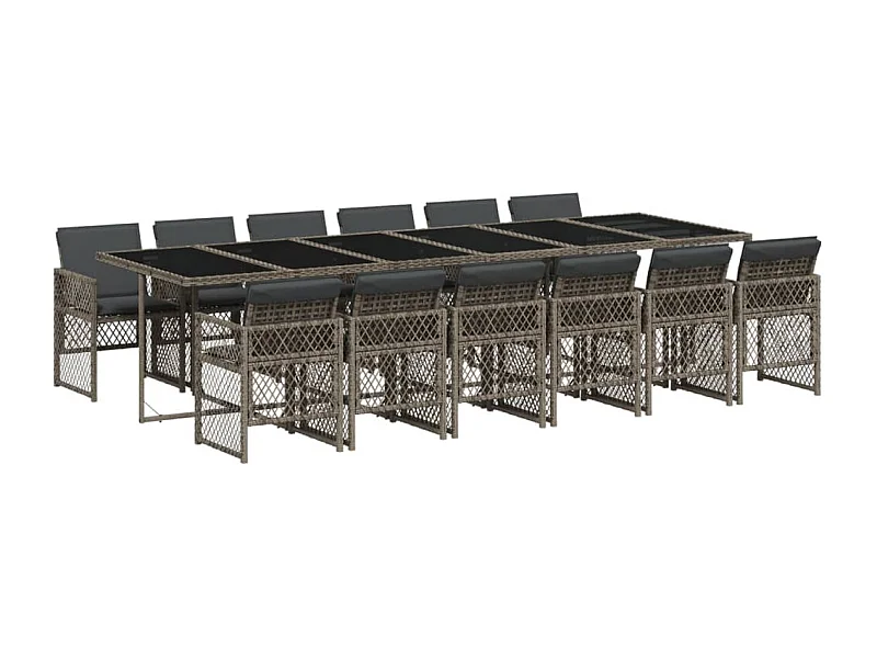 Connersville  Ensemble à manger de jardin coussins 13 pcs gris résine tressée