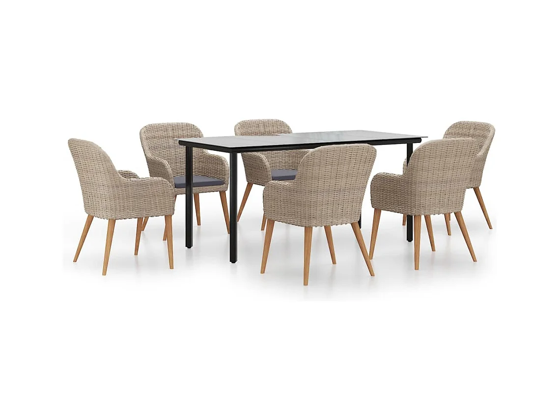 Zevrik  7-delige Tuinset met kussens bruin