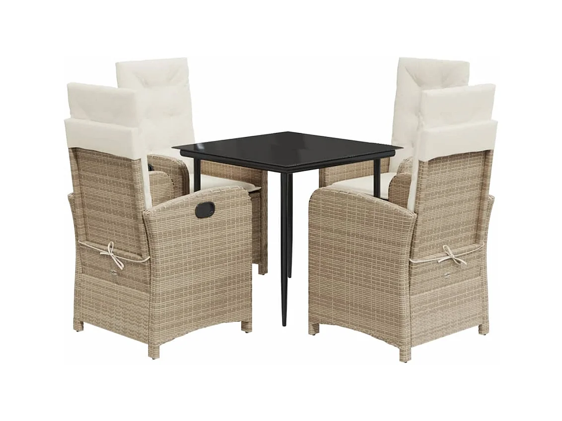 Mohammed  5-delige Tuinset met kussens poly rattan beige