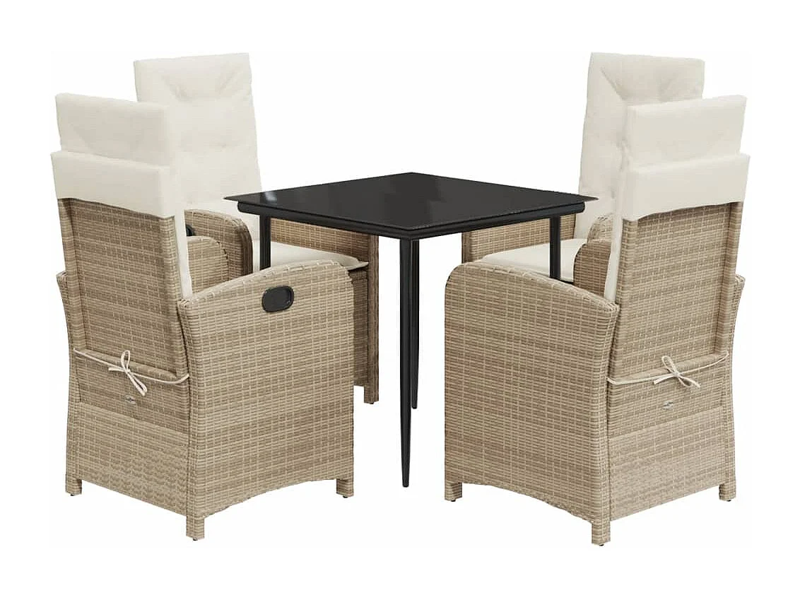 Mohammed  5-delige Tuinset met kussens poly rattan beige