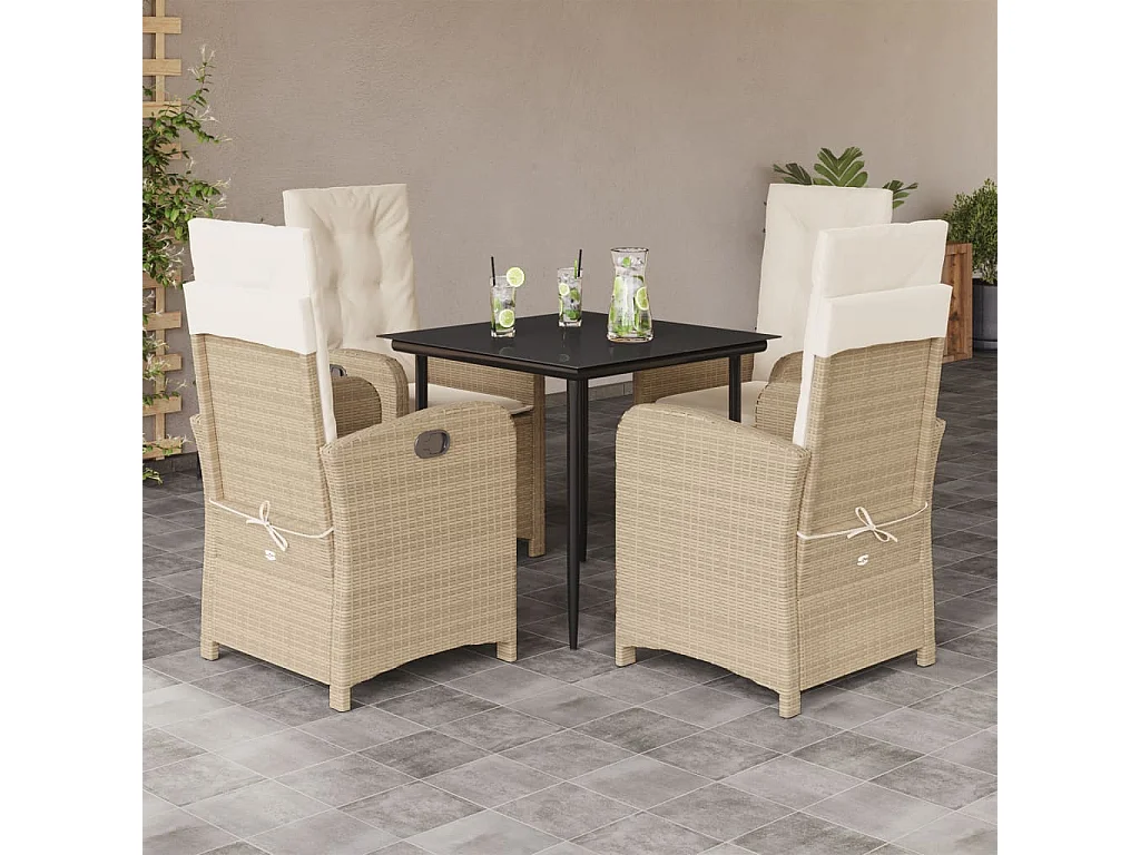 Mohammed  5-delige Tuinset met kussens poly rattan beige