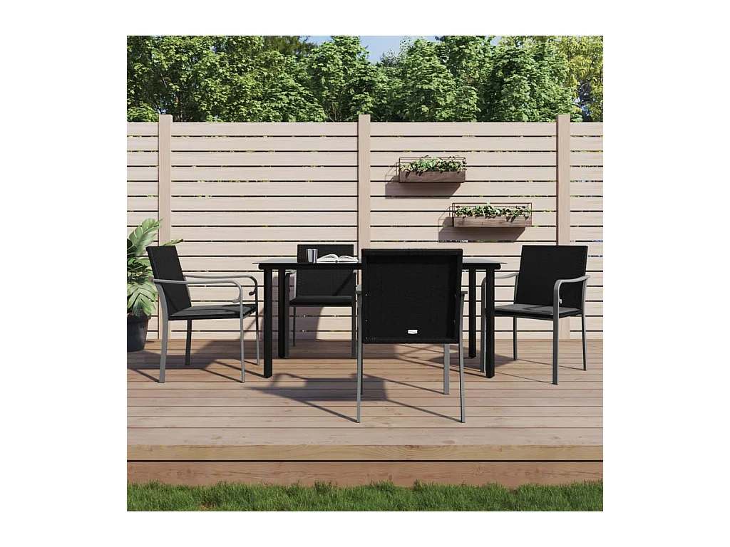 Leonie  Ensemble à manger de jardin 5 pcs coussins résine tressée acier