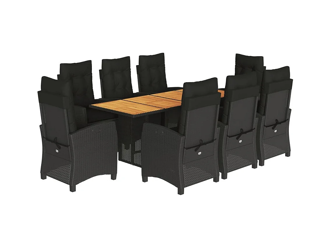 Frances  Ensemble à manger de jardin 9pcs coussins noir résine tressée