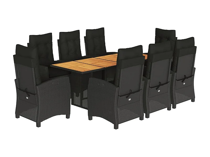 Frances  Set de comedor de jardín 9 pzas y cojines ratán sintético negro