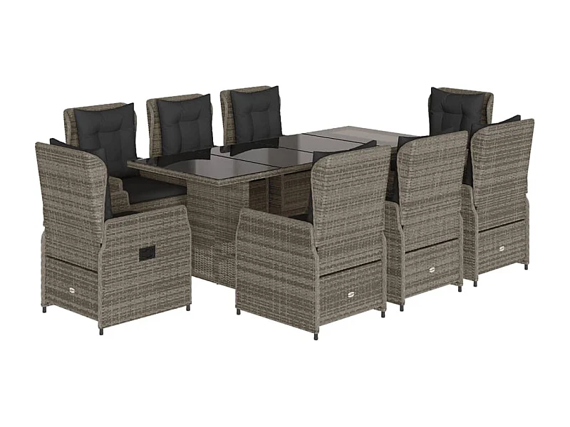 Zion  9-delige Tuinset met kussens poly rattan grijs