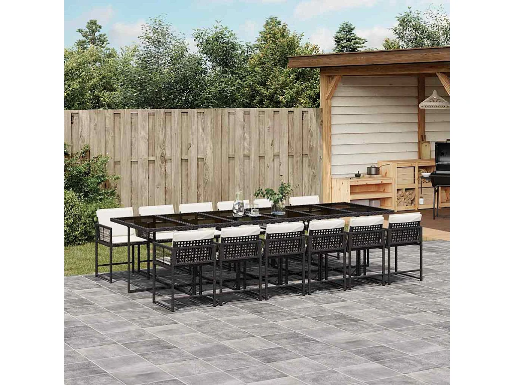 Sharif  13-delige Tuinset met kussens poly rattan zwart