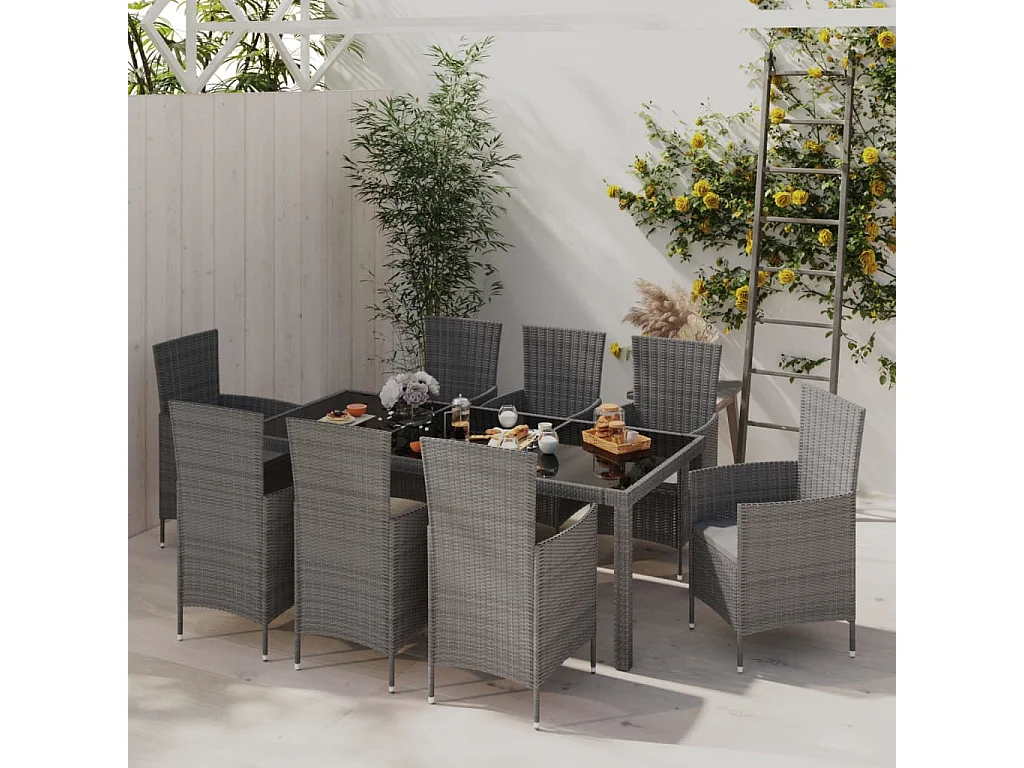 Prolenta Premium -  Ensemble à manger d'extérieur 9pcs coussins Résine tressée Gris