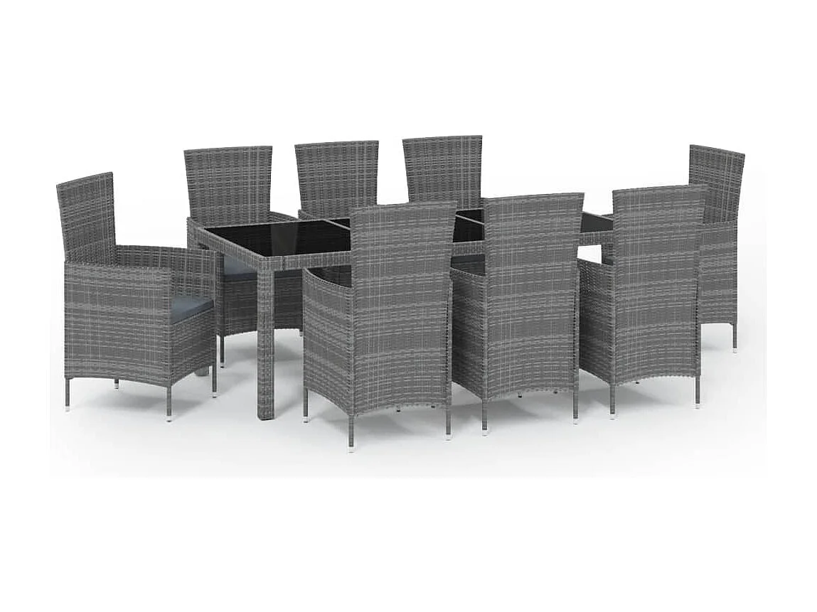 Prolenta Premium -  Ensemble à manger d'extérieur 9pcs coussins Résine tressée Gris