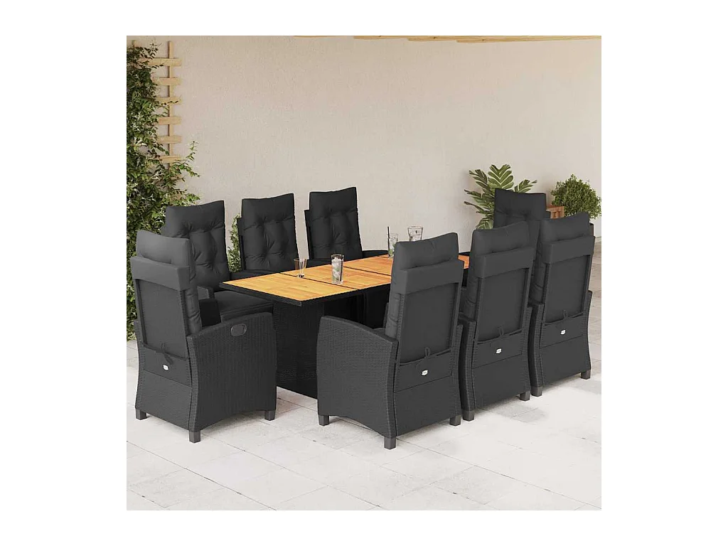 Igmar  Ensemble à manger de jardin 9pcs coussins noir résine tressée