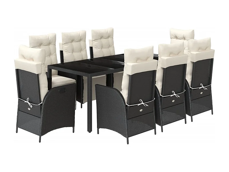 Chris David  Set de comedor de jardín 9 pzas y cojines ratán sintético negro