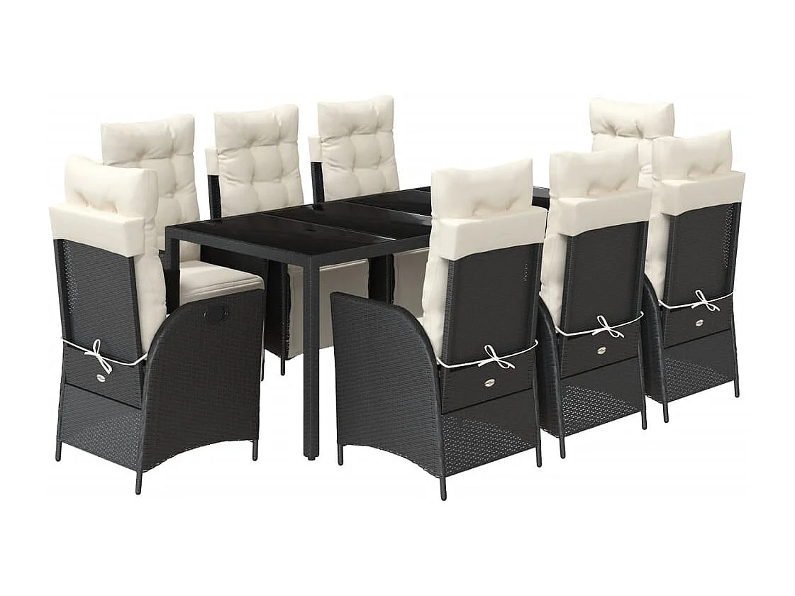 Chris David  Ensemble à manger de jardin 9pcs coussins noir résine tressée