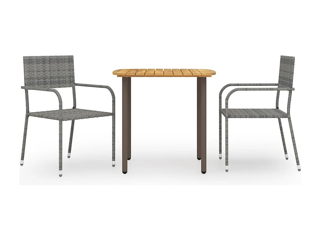Bergerac  Ensemble à manger de jardin 3 pcs Résine tressée Gris