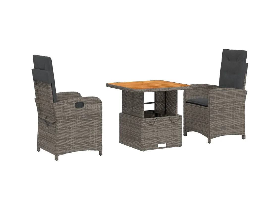 Wise  Ensemble à manger de jardin 3 pcs coussins gris résine tressée