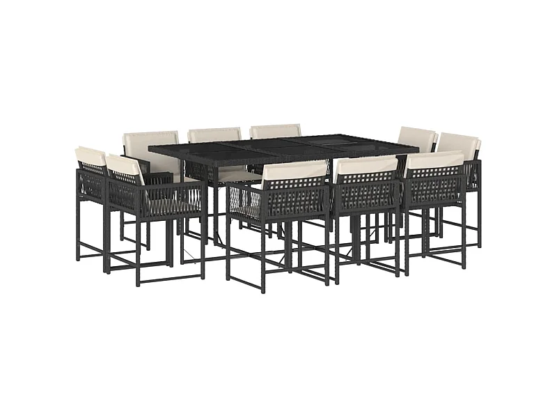 Emilia  11-delige Tuinset met kussens poly rattan zwart