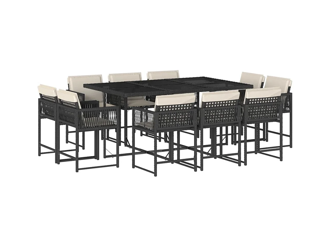 Emilia  11-delige Tuinset met kussens poly rattan zwart