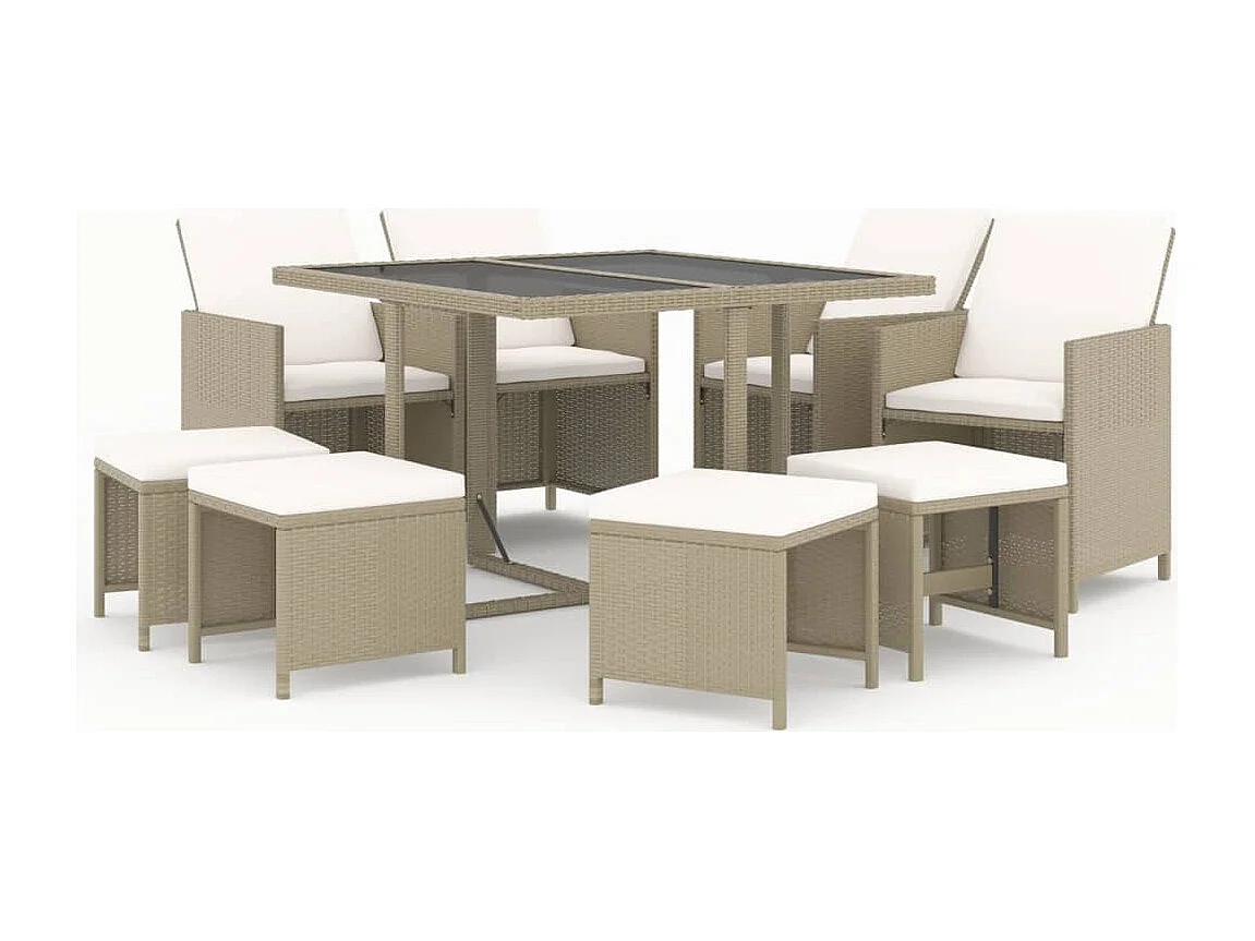 Prolenta Premium -  9-delige Tuinset met kussens poly rattan beige