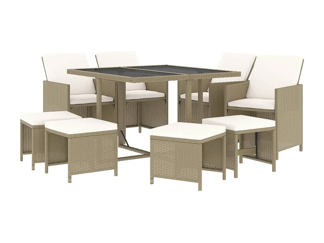 Prolenta Premium -  9-delige Tuinset met kussens poly rattan beige