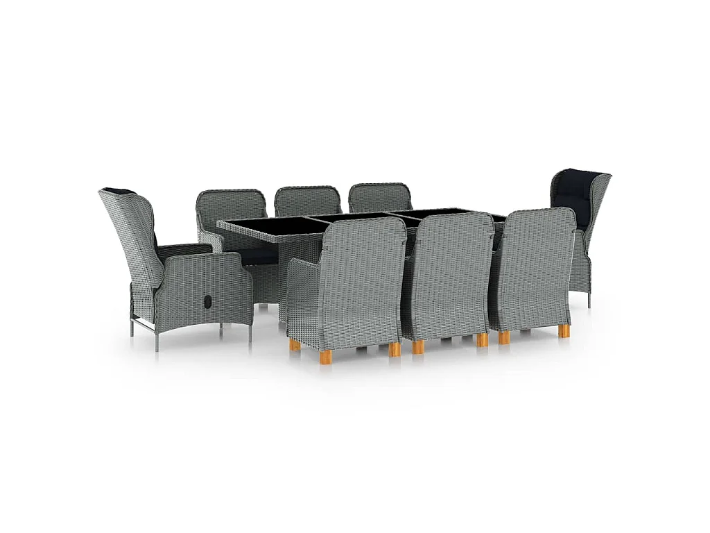 Kalren  Ensemble à manger 9 pcs avec coussins résine tressée gris clair