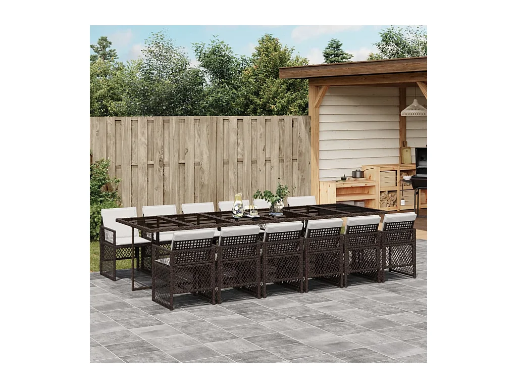 Connersville  Set muebles de jardín 13 pzas y cojines ratán sintético marrón