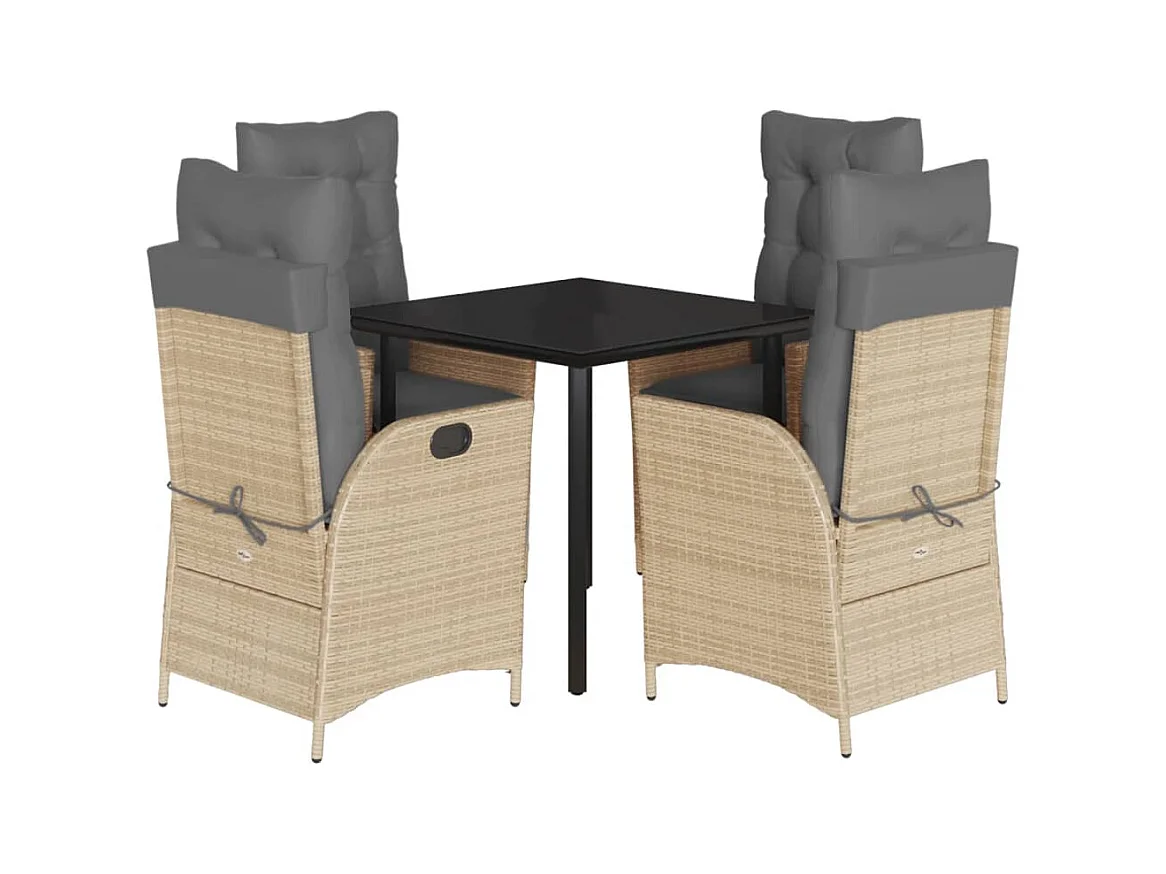 Garden Furniture -  Ensemble à manger de jardin avec coussins 5pcs Beige poly rotin