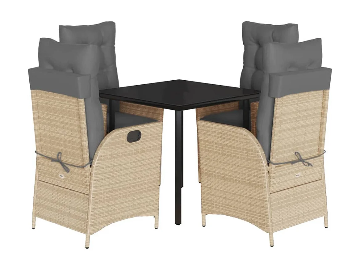 Garden Furniture -  Ensemble à manger de jardin avec coussins 5pcs Beige poly rotin