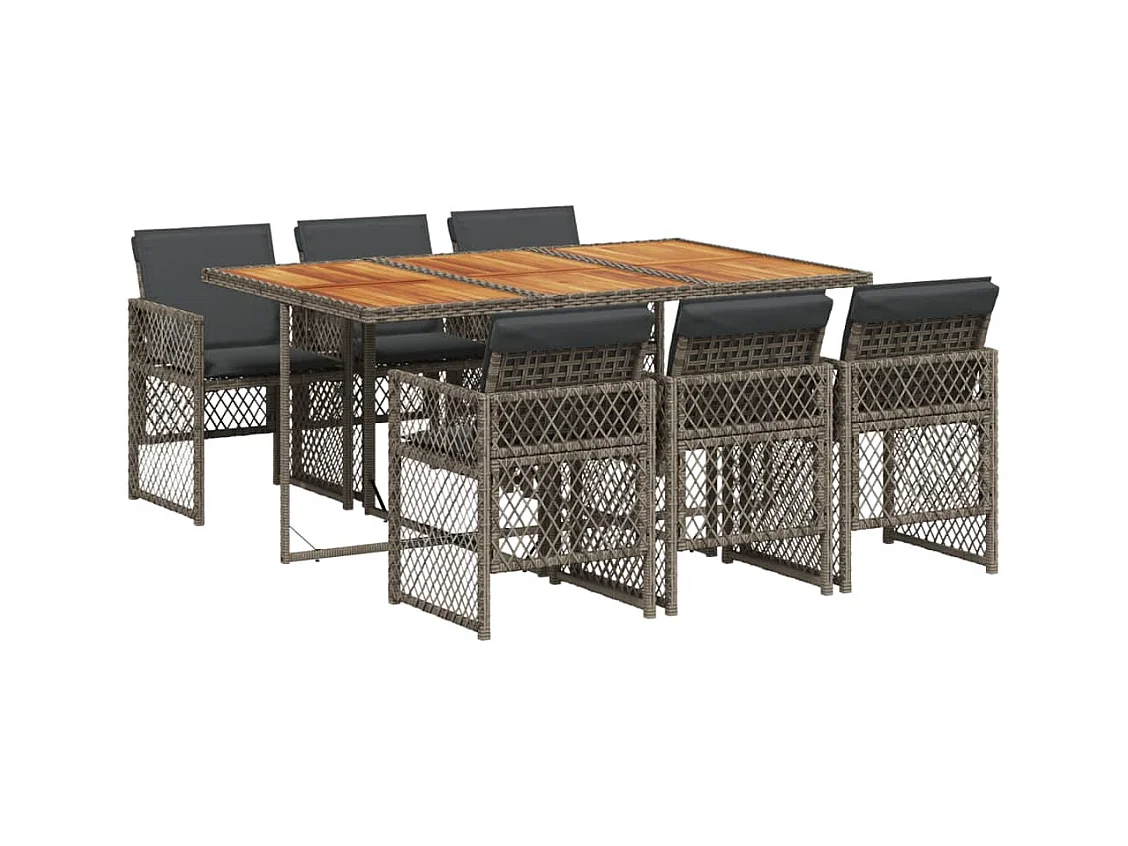 Connersville  Ensemble à manger de jardin et coussins 7 pcs gris rotin