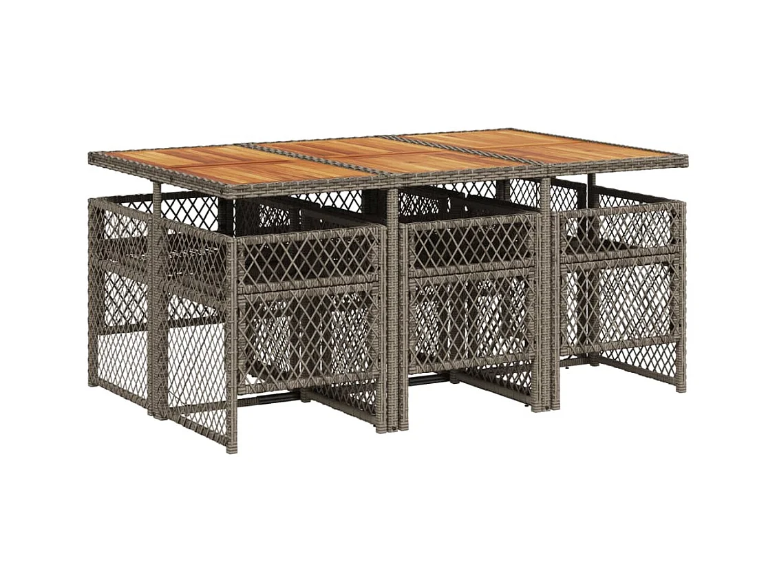 Connersville  Ensemble à manger de jardin et coussins 7 pcs gris rotin