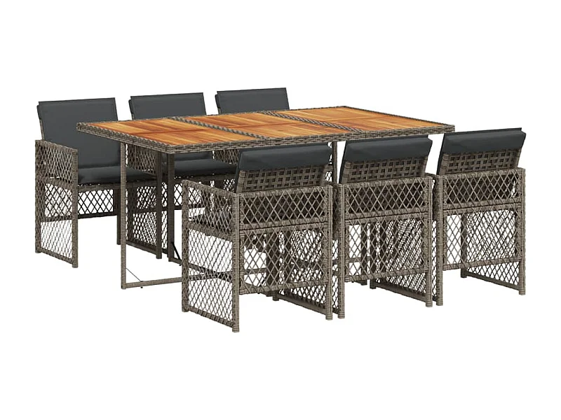 Connersville  Set comedor jardín 7 pzas y cojines ratán sintético gris