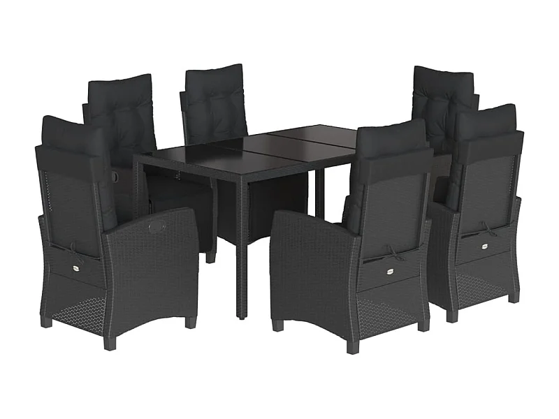 Vrikja  Ensemble à manger de jardin coussins 7pcs Noir Résine tressée