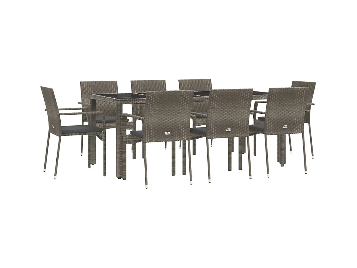 Daniela Patricia  Ensemble à manger de jardin 9 pcs coussins gris résine tressée