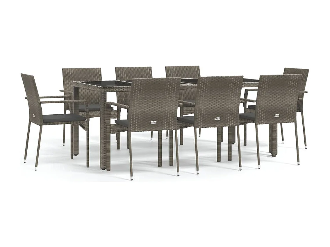 Daniela Patricia  9-delige Tuinset met kussens poly rattan grijs