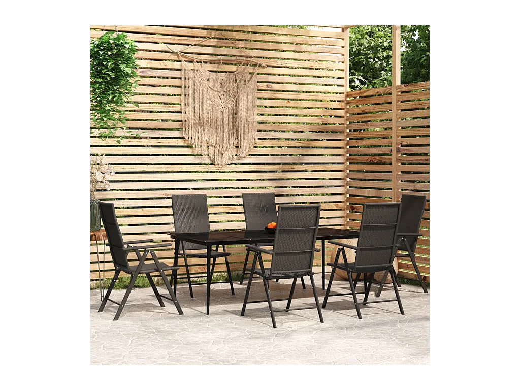 Jarlik  Ensemble à manger de jardin 7 pcs Noir