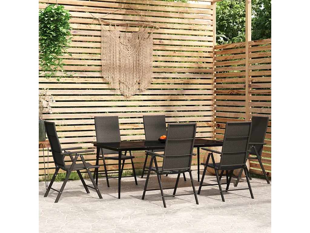 Jarlik  Ensemble à manger de jardin 7 pcs Noir
