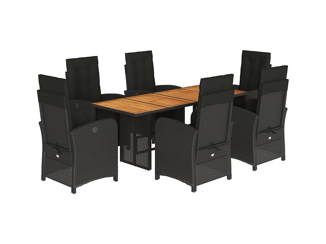 Thomian  7-delige Tuinset met kussens poly rattan zwart