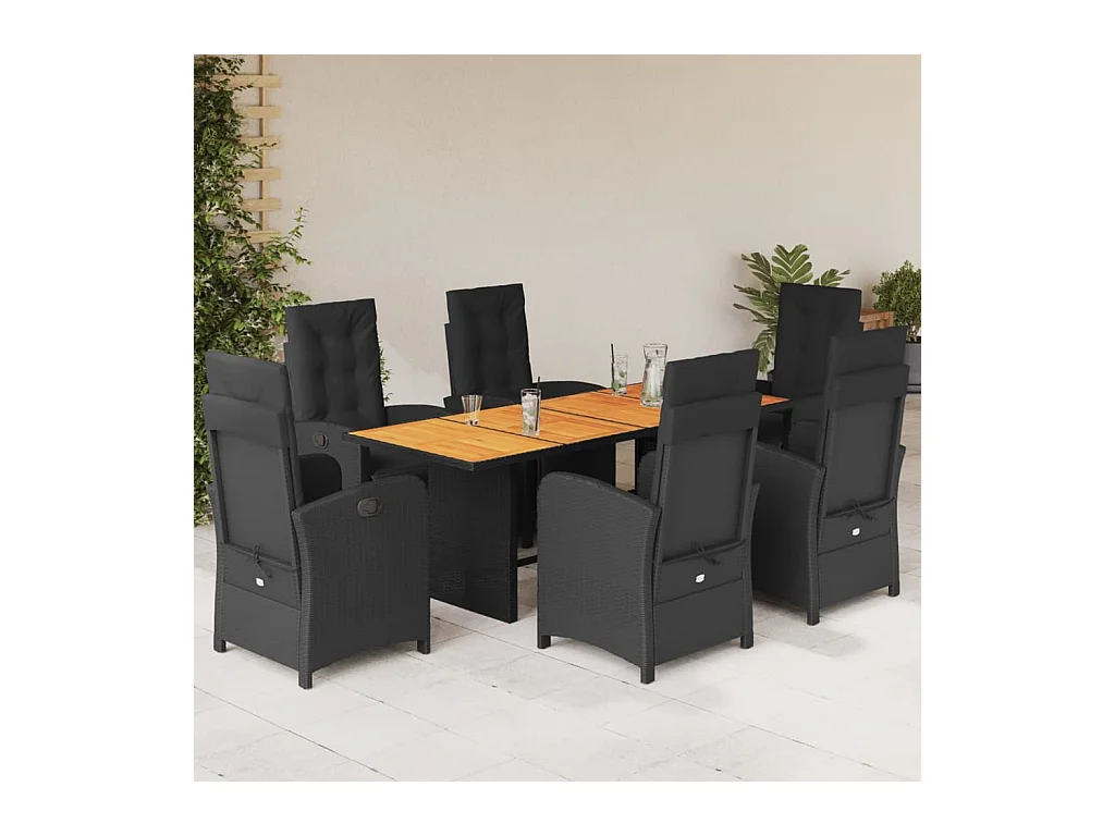 Thomian  7-delige Tuinset met kussens poly rattan zwart