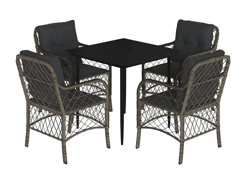 Thibodaux  Set comedor de jardín 5 piezas con cojines ratán sintético gris