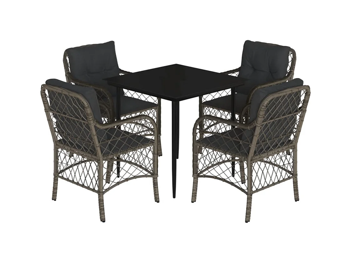 Thibodaux  Ensemble à manger de jardin 5 pcs coussins gris résine tressée