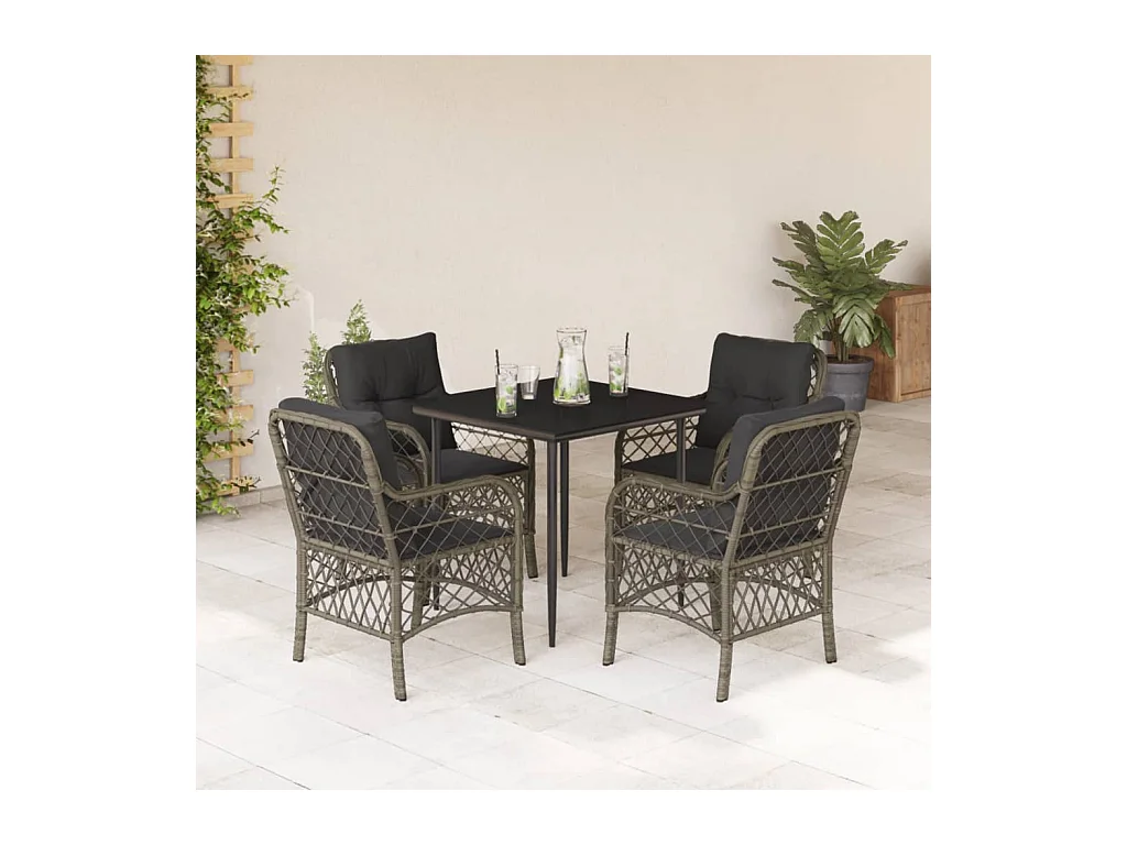 Thibodaux  Ensemble à manger de jardin 5 pcs coussins gris résine tressée