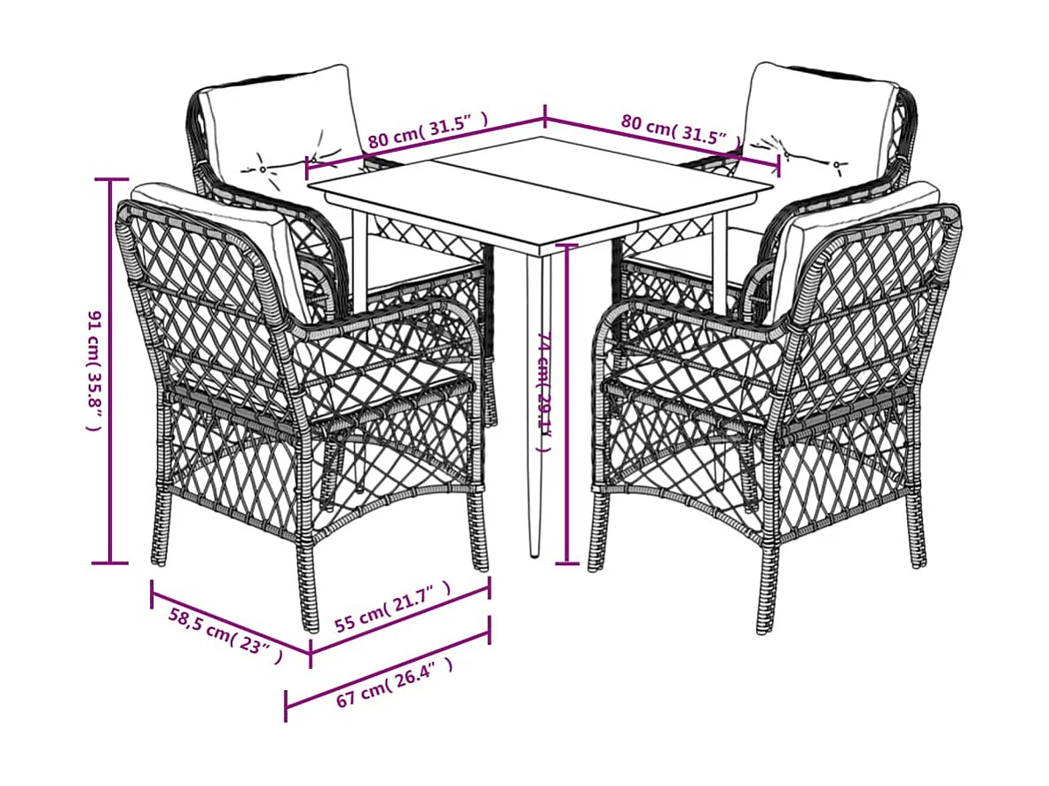 Thibodaux  Ensemble à manger de jardin 5 pcs coussins gris résine tressée