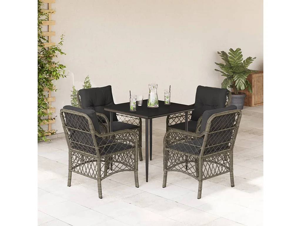 Thibodaux  Ensemble à manger de jardin 5 pcs coussins gris résine tressée