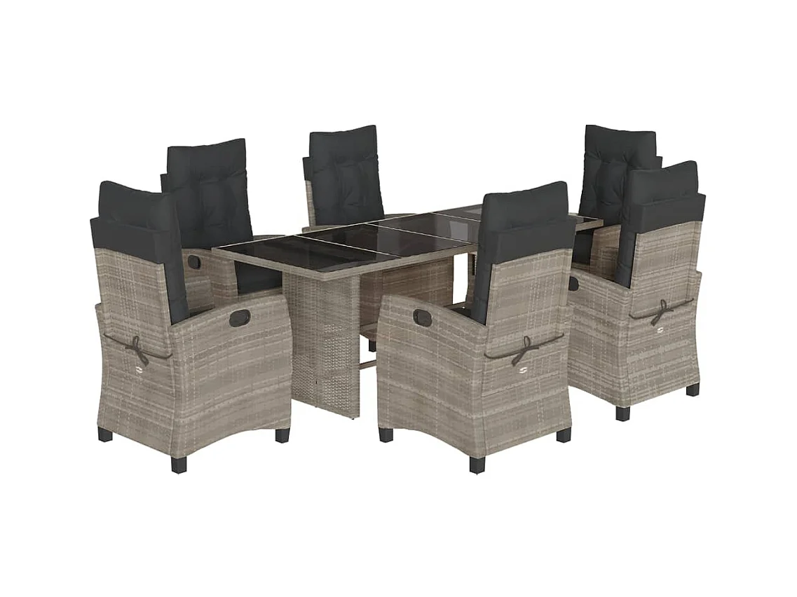 Bryndra  Ensemble à manger de jardin et coussins 7 pcs gris clair rotin