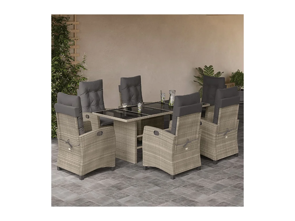 Bryndra  Ensemble à manger de jardin et coussins 7 pcs gris clair rotin