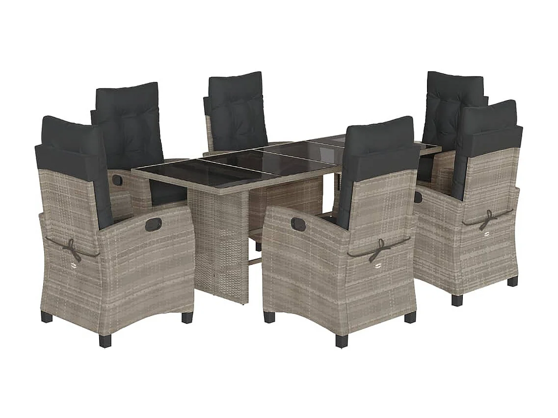 Bryndra  Ensemble à manger de jardin et coussins 7 pcs gris clair rotin