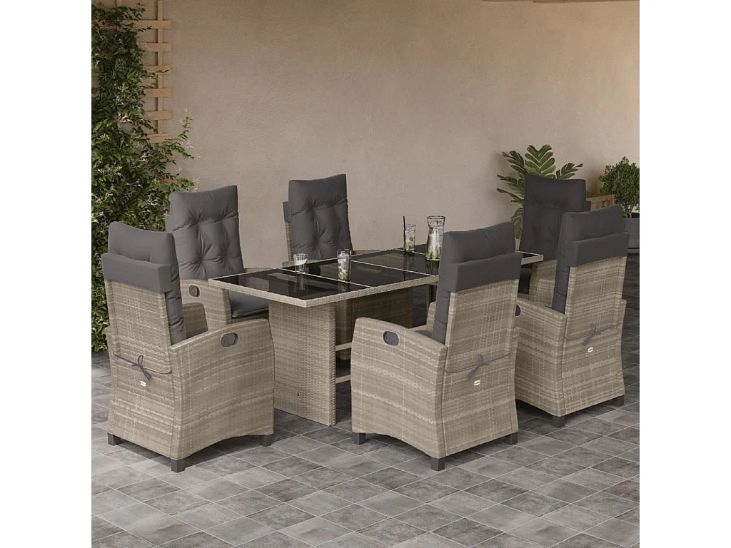 Bryndra  Ensemble à manger de jardin et coussins 7 pcs gris clair rotin