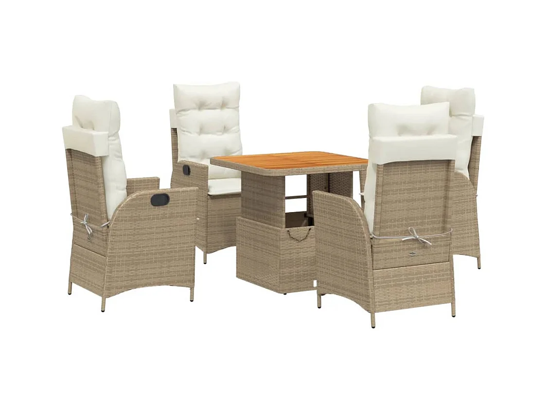 Boxmeer  Set comedor de jardín 5 pzas con cojines ratán sintético beige