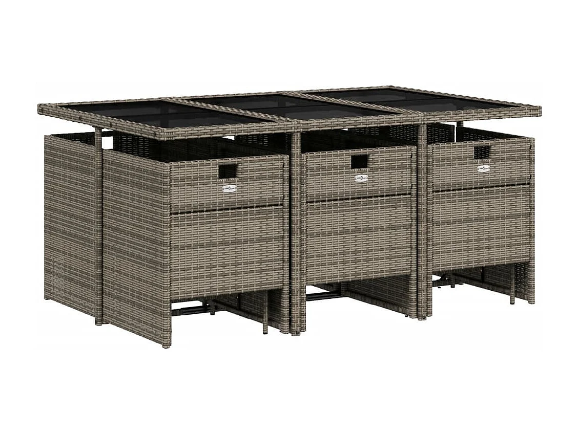 Bonno  Ensemble à manger de jardin 11pcs avec coussins gris poly rotin