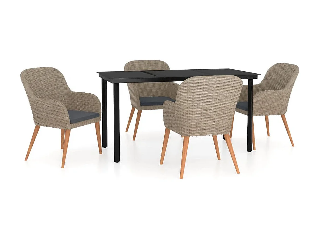 Zevrik  Juego de comedor de jardín 5 piezas con cojines marrón