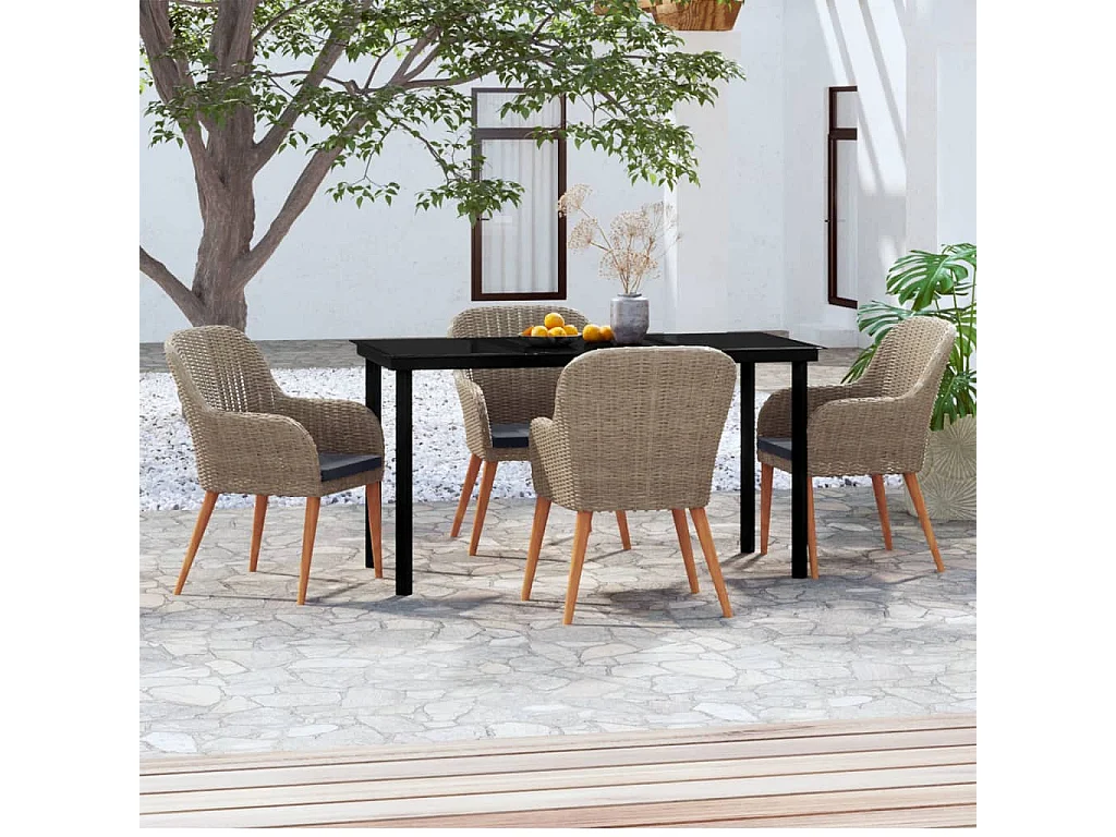 Zevrik  Juego de comedor de jardín 5 piezas con cojines marrón