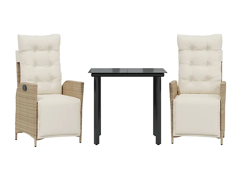 Cascade  Set comedor de jardín 3 pzas con cojines ratán sintético beige